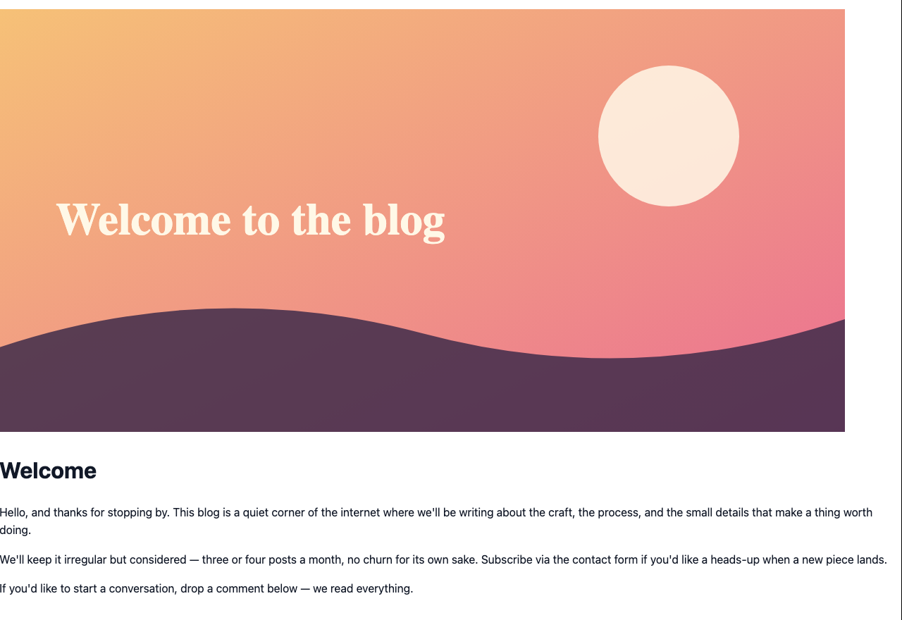 A blog post with a full-width hero image above the text