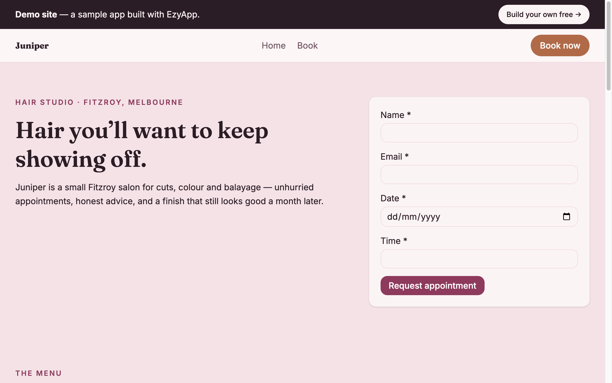 Juniper Hair Studio — built with EzyApp