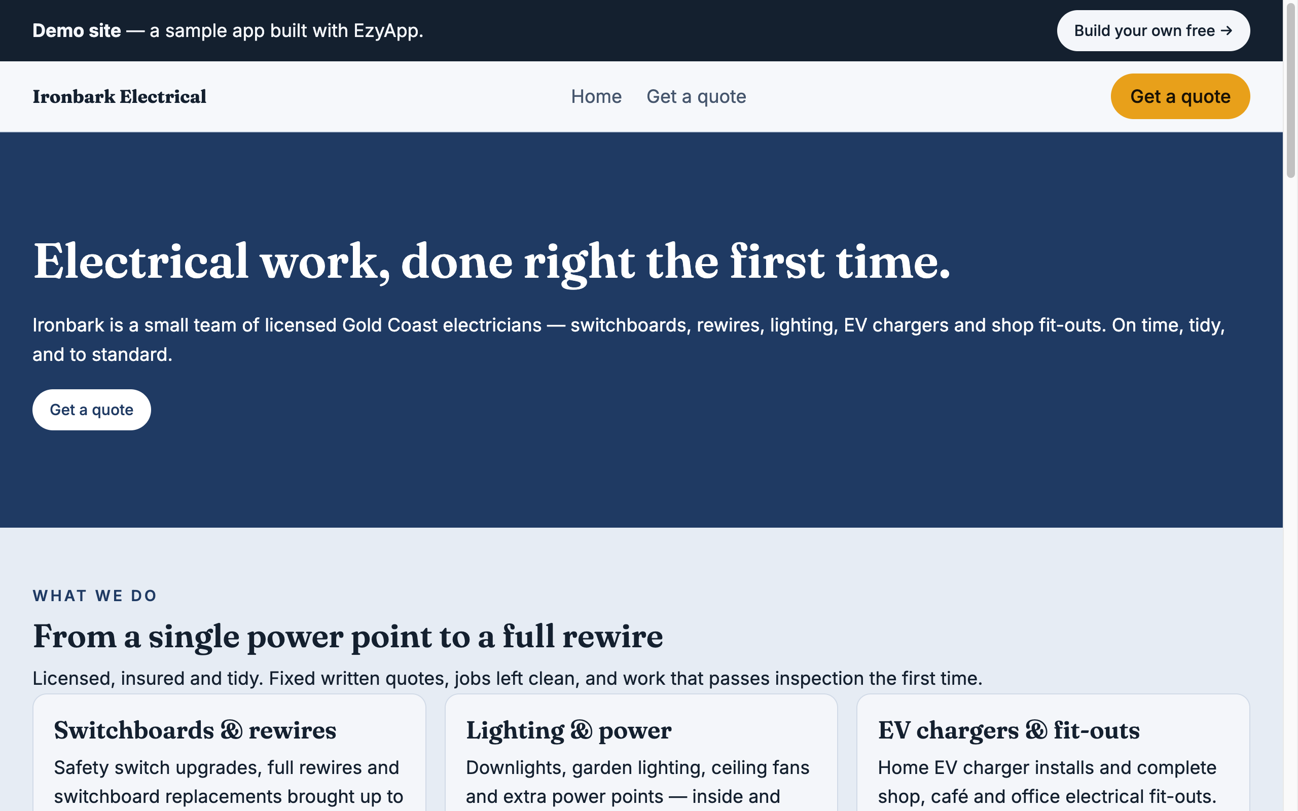Ironbark Electrical — built with EzyApp